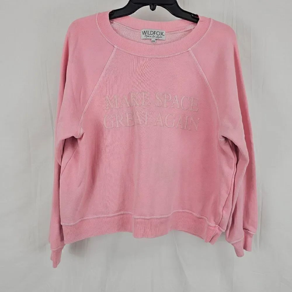 Wildfox Make Space Great Again Women's Size XS Light Pink Pullover Sweatshirt
